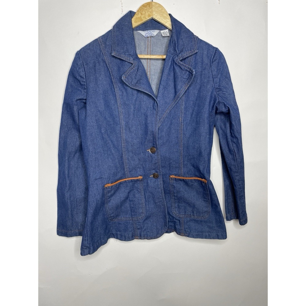 Vintage Sears Fashions Blue Denim Blazer Jacket Sz 14‎ Cut 2 60s 70s
